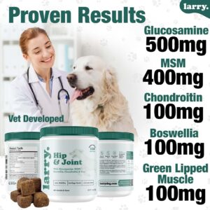 Dog Hip and Joint Supplement by Larry | Chondroitin, MSM, Hyaluronic Acid, & Glucosamine for Dogs | Dog Hip & Joint Care for All Breeds & Sizes | Dog Treats for Hip and Joint Health, (120 Soft Chews)