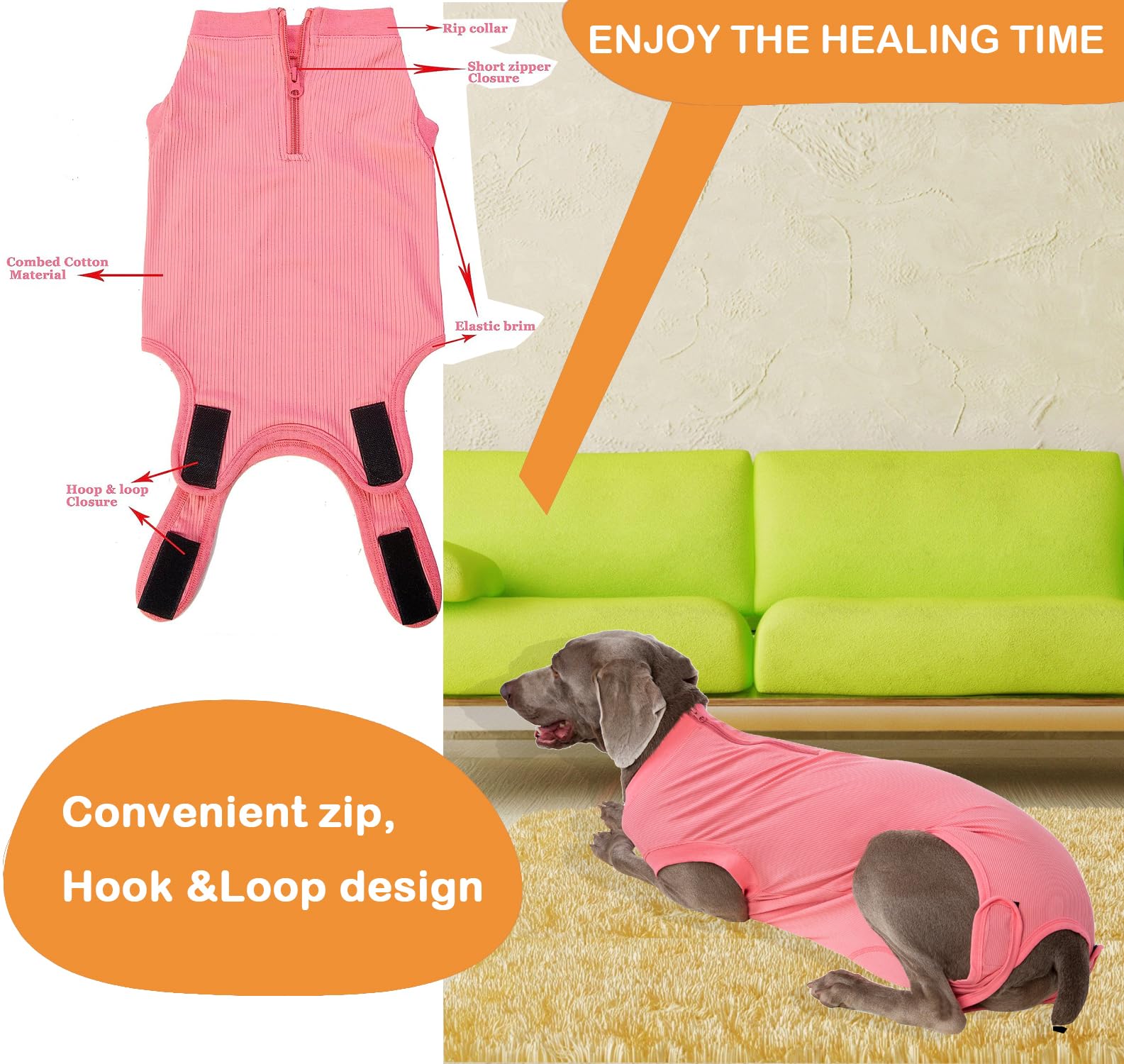 Wabdhaly Dog Surgery Recovery Suit for Female Spay,Puppy Surgical Recovery Zip Up Suit,Anti-Licking Bodysuit for Abdominal Wounds,Cone Alternative Recovery Blank Suit for Dogs