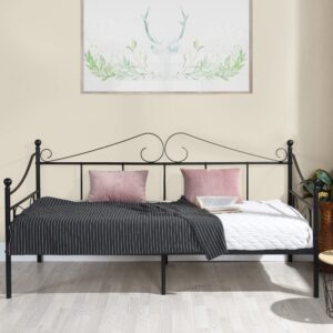 Liink1Ga Twin Size Daybed Frame, Black Metal Daybed Frame with Headboard, Mattress Platform Base Box Spring Replacement Sofa Bed for Living Room Guest Room, Simplified