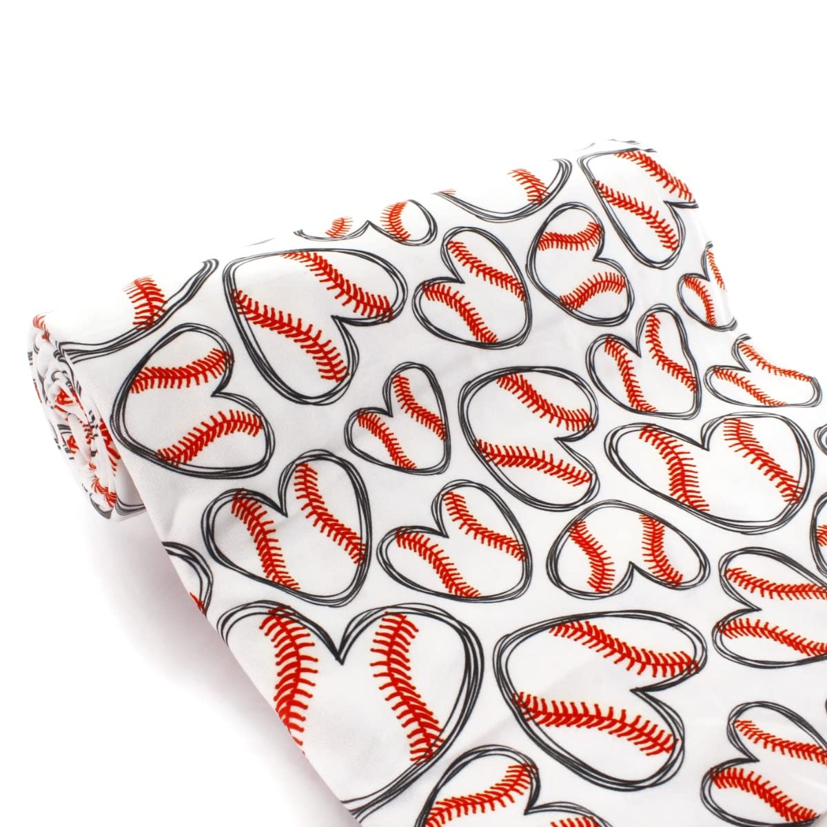 Yellow Softball Hearts DBP Fabric - Double Brushed Polyester 4 Way Stretch - 6" Strip