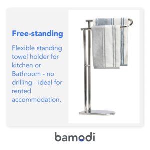 Bamodi Freestanding Towel Rack for Bathroom Floor - Practical Bath Towel Rack Holder Stand for Bathroom, Kitchen, Room - Easy to Assemble, with Offset Rails for Drying - Black Steel Finish