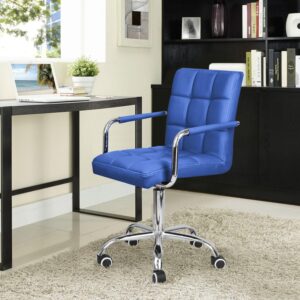 JUMMICO Desk Chair Modern Office Chair with Wheels Vanity Chair PU Leather Mid-Back Rolling Chair Cute Chair for Office, Teen, and Bedroom Desks (Black)