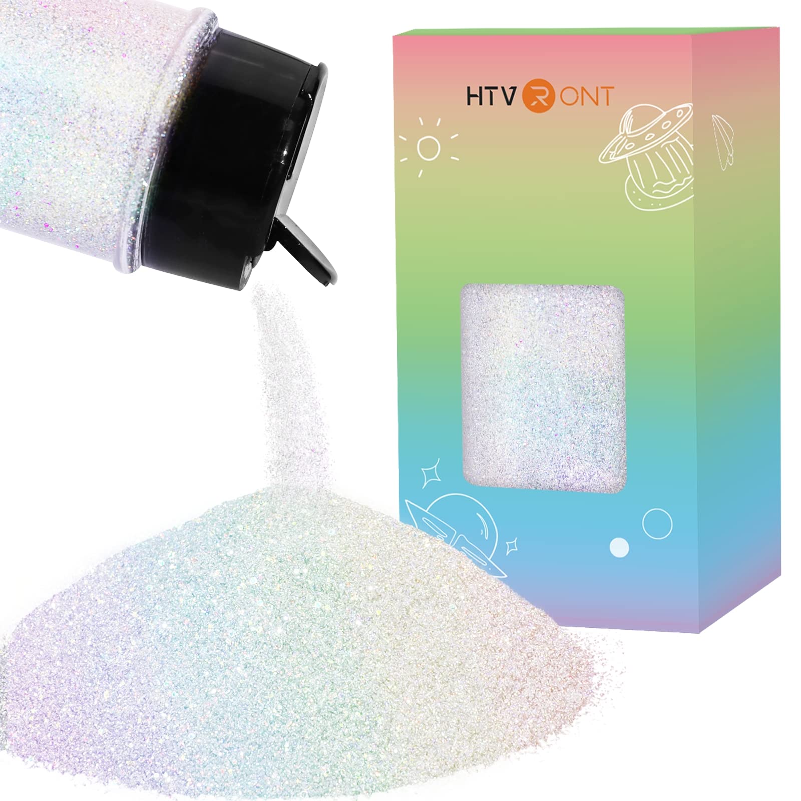 HTVRONT Holographic Fine White Glitter - 50 g/1.76 oz Glitter for Resin, Non-Toxic Fine Glitter for Nails, Resin, Candle Making, Crafts