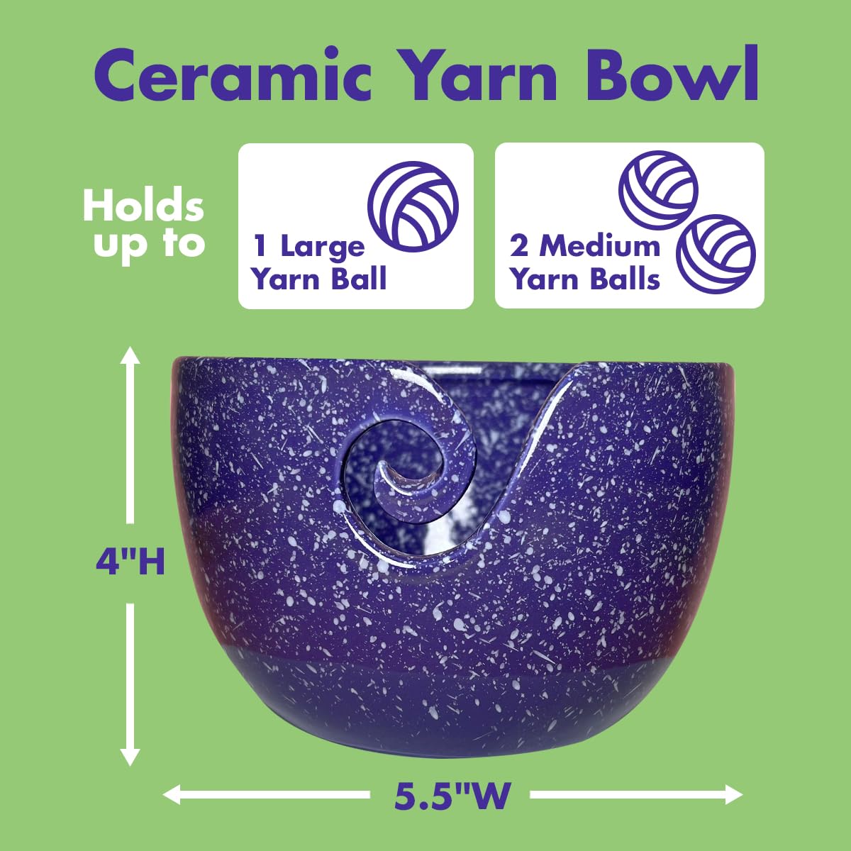 Darn Good Yarn handcrafted ceramic knitting crocheting yarn bowl| Purple speckled design| Large- holds at least 2 balls of yarn