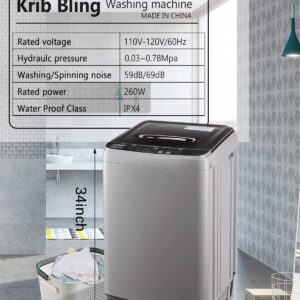 KRIB BLING Full Automatic Washing Machine with LED Display, 17.7 lbs Portable Washer Drain Pump, 10 Programs & 8 Water Levels Selections, Ideal for RV, Camping, Apartment, Dorm, Dark Grey