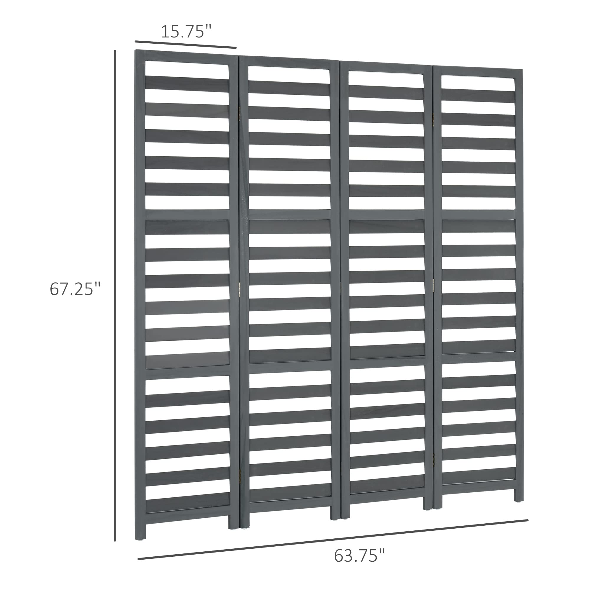 HOMCOM 5.6' Tall 4-Panel Room Divider and Folding Privacy Screen, Louvred Freestanding Privacy Divider, Partition Wall for Indoor Bedroom Office, White Grey