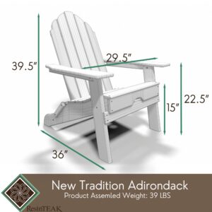 Resin TEAK Folding Adirondack Chair Set of 4, All Weather Folding Plastic Outdoor Chairs for Fire Pit, Campfire, Patio, Porch, Comfortable Seat for Long Relaxation, Up to 300 lb Capacity - Grey