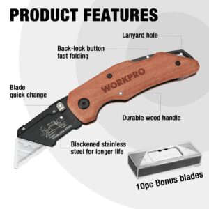 Knife: Retractable (3pcs) + Folding w/Wood Handle