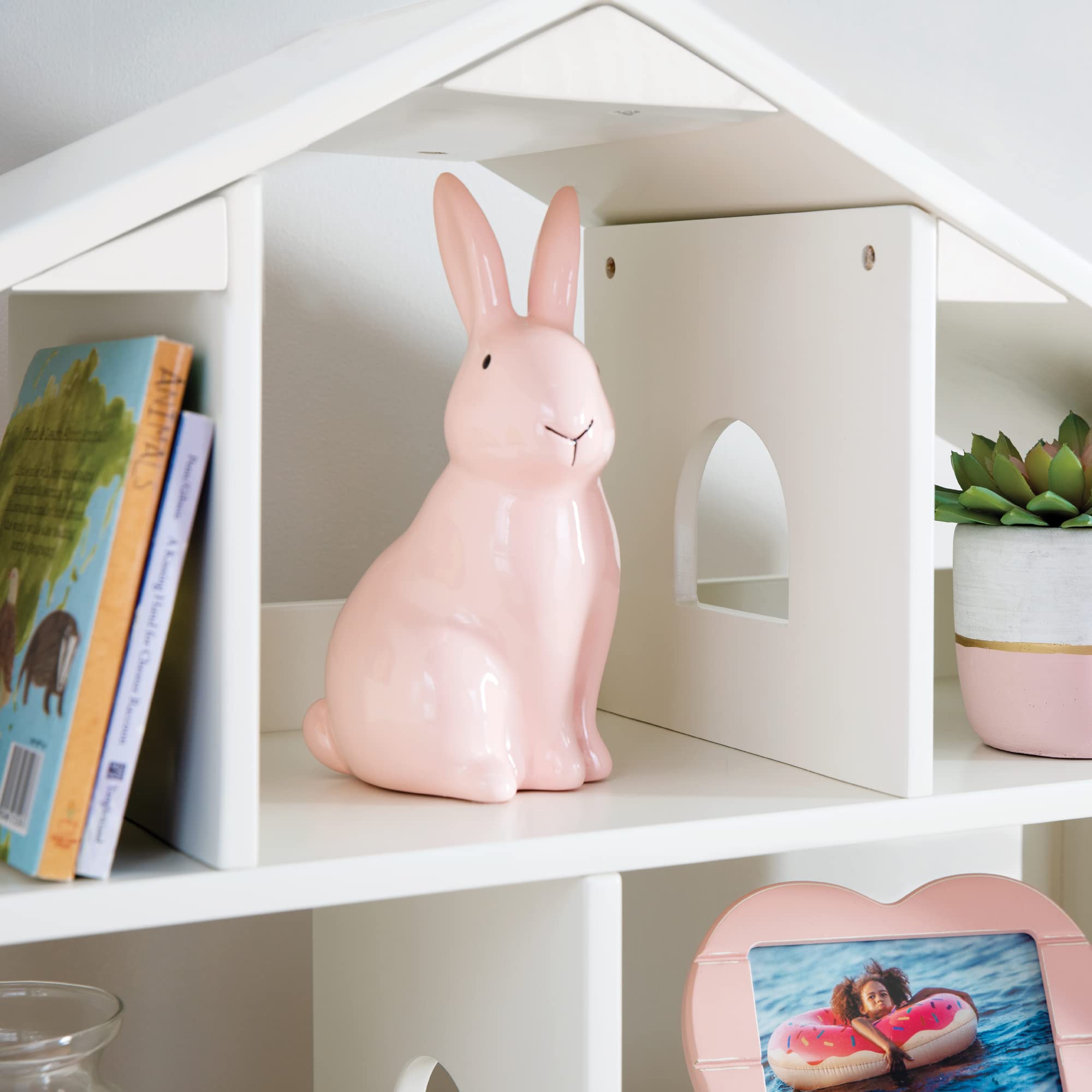 Martha Stewart Kids Jr. Dollhouse Bookcase - Creamy White: Wooden Organizer Shelves with Two Storage Compartments for Books, Dolls, Toys, and School Supplies | Children's Bedroom Furniture - Ages 3-8