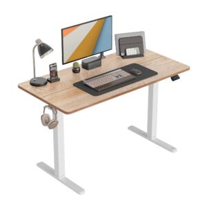 cubicubi height adjustable electric standing desk, 48 x 24 inches stand up table, sit stand home office desk with splice board, maple