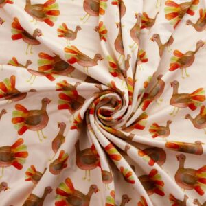 Watercolor Thanksgiving Turkeys DBP Fabric - Double Brushed Polyester 4 Way Stretch - 1 Yard