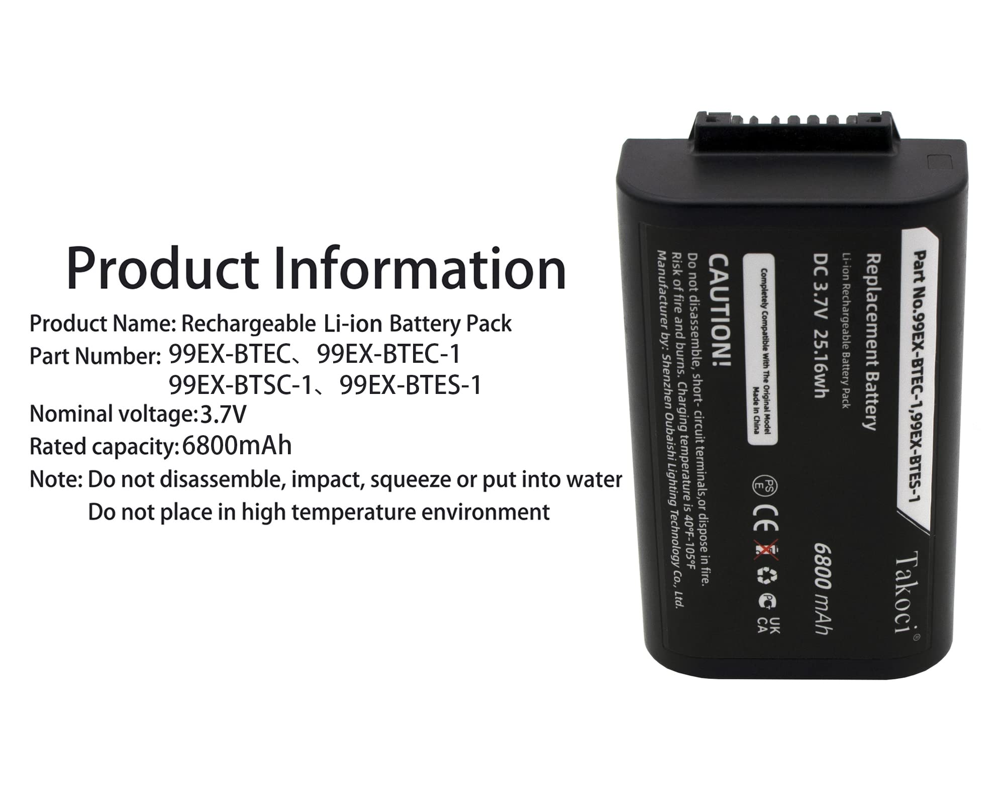 Gikysuiz Replacement Battery for Honeywell Dolphin 99EX & 99GX Series Mobile Computer fits Part Number 99EX-BTES-1 Li-ion Extended Battery 99EX-BTEC-1 Battery 3.7V/6800mAh