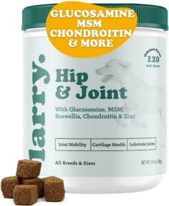 dog hip and joint supplement by larry | chondroitin, msm, hyaluronic acid, & glucosamine for dogs | dog hip & joint care for all breeds & sizes | dog treats for hip and joint health, (120 soft chews)