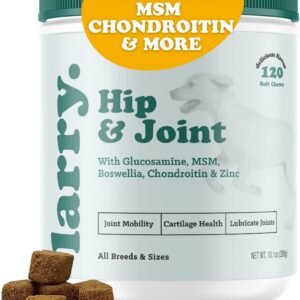 Dog Hip and Joint Supplement by Larry | Chondroitin, MSM, Hyaluronic Acid, & Glucosamine for Dogs | Dog Hip & Joint Care for All Breeds & Sizes | Dog Treats for Hip and Joint Health, (120 Soft Chews)