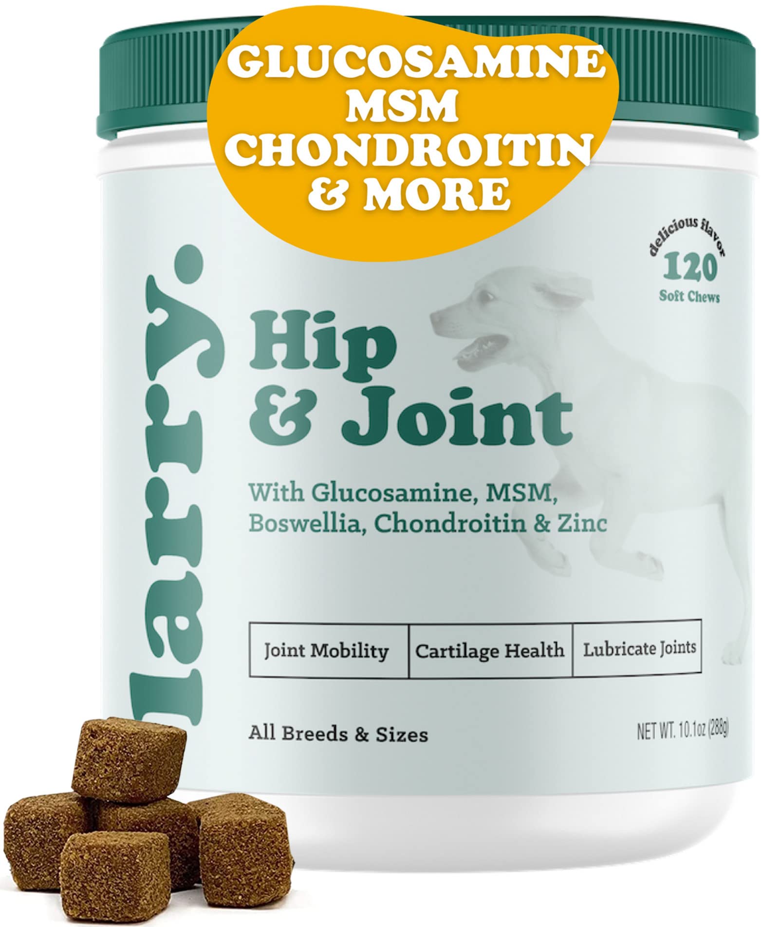 Dog Hip and Joint Supplement by Larry | Chondroitin, MSM, Hyaluronic Acid, & Glucosamine for Dogs | Dog Hip & Joint Care for All Breeds & Sizes | Dog Treats for Hip and Joint Health, (120 Soft Chews)