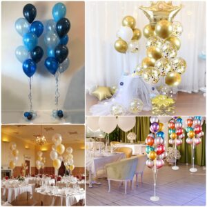 4 Set Balloon Column Stand Kit 5 FT, Balloon Flower Clips, Balloon Decorating Strips, Glue Points, Knotter for Birthday Baby Shower Wedding Graduation Christmas Bachelorette Holiday Party