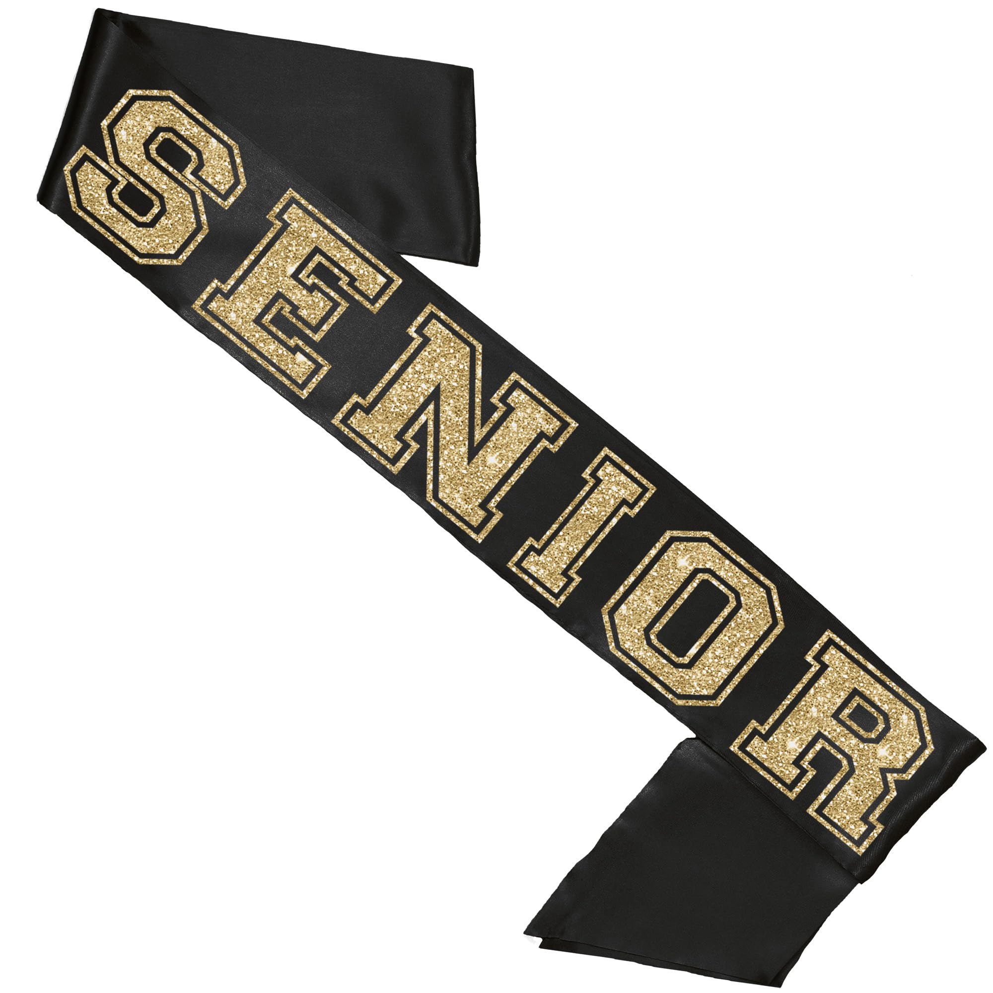 RhinestoneSash Senior Sash - Senior Gold Glitter Black Premium Quality PREMIUM GRADE SATIN Sash - Senior Send Off Gifts - Black Sash(GLD Senior) Blk