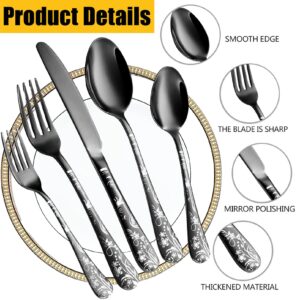 Vilihkc Unique floral pattern Silverware Set Mirror Polished Flatware Set Service for 4 Cutlery Set Stainless Steel Utensil Set for Kitchen Dishwasher Safe(20pcs)