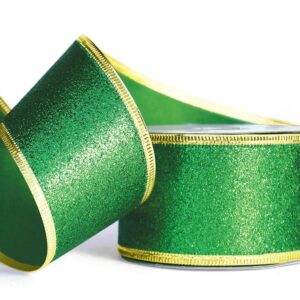 Christmas Ribbon Glitter Wired Christmas Ribbons Red Green Wire Edged 2 inch Wide x 6 Yds for Gift Wrapping Bows Christmas Tree Ribbon Garland Wrap Around Ribbon for Xmas Trees Gifts Crafts Presents