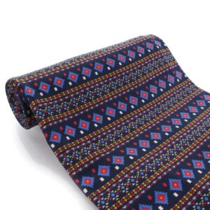 Cobalt Aztec DBP Fabric - Double Brushed Polyester 4 Way Stretch - 1 yard