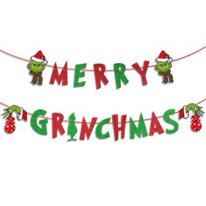 glitter merry christmas banner red green glittery christmas banner xmas garland banner christmas party decorations for home wall mantle fireplace party supplies