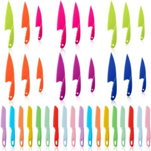 mixweer 36 pcs kids plastic kitchen knives children's safe cooking knives colored nylon knife set child proof knife with serrated edges for kids beginners kitchen fruit lettuce vegetable salad bread