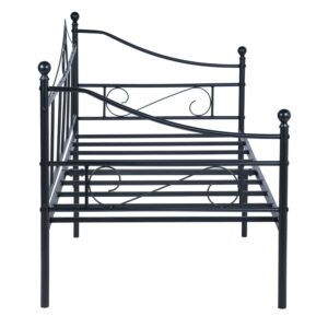 Liink1Ga Twin Size Daybed Frame, Black Metal Daybed Frame with Headboard, Mattress Platform Base Box Spring Replacement Sofa Bed for Living Room Guest Room, Simplified