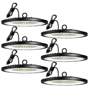 amico led high bay light 150w 21,000lm 5000k ufo led high bay shop light with ul listed us hook 5' cable alternative to 650w mh/hps for commercial bay lighting fixture-6 pack