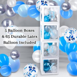 PARTY SPOT! 94 pcs Baby Shower Decorations for Boy, 5 Pcs White Balloon Boxes, 70 pcs Latex Balloons, Blue Elephant Theme Baby Shower Decorations Gender Reveal Party Supplies