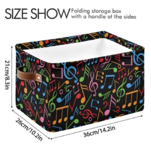 ALAZA Lovely Music Note Foldable Storage Box Storage Basket Organizer Bins with Handles for Shelf Closet Living Room Bedroom Home Office 1 Pack