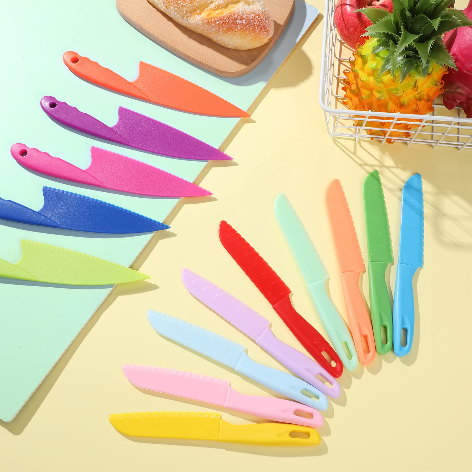 Mixweer 36 Pcs Kids Plastic Kitchen Knives Children's Safe Cooking Knives Colored Nylon Knife Set Child Proof Knife with Serrated Edges for Kids Beginners Kitchen Fruit Lettuce Vegetable Salad Bread