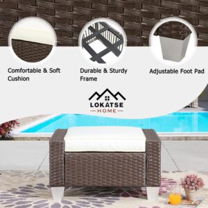 LOKATSE HOME Patio Wicker Ottoman Outdoor for Garden Yard Deck Poolside, Beige