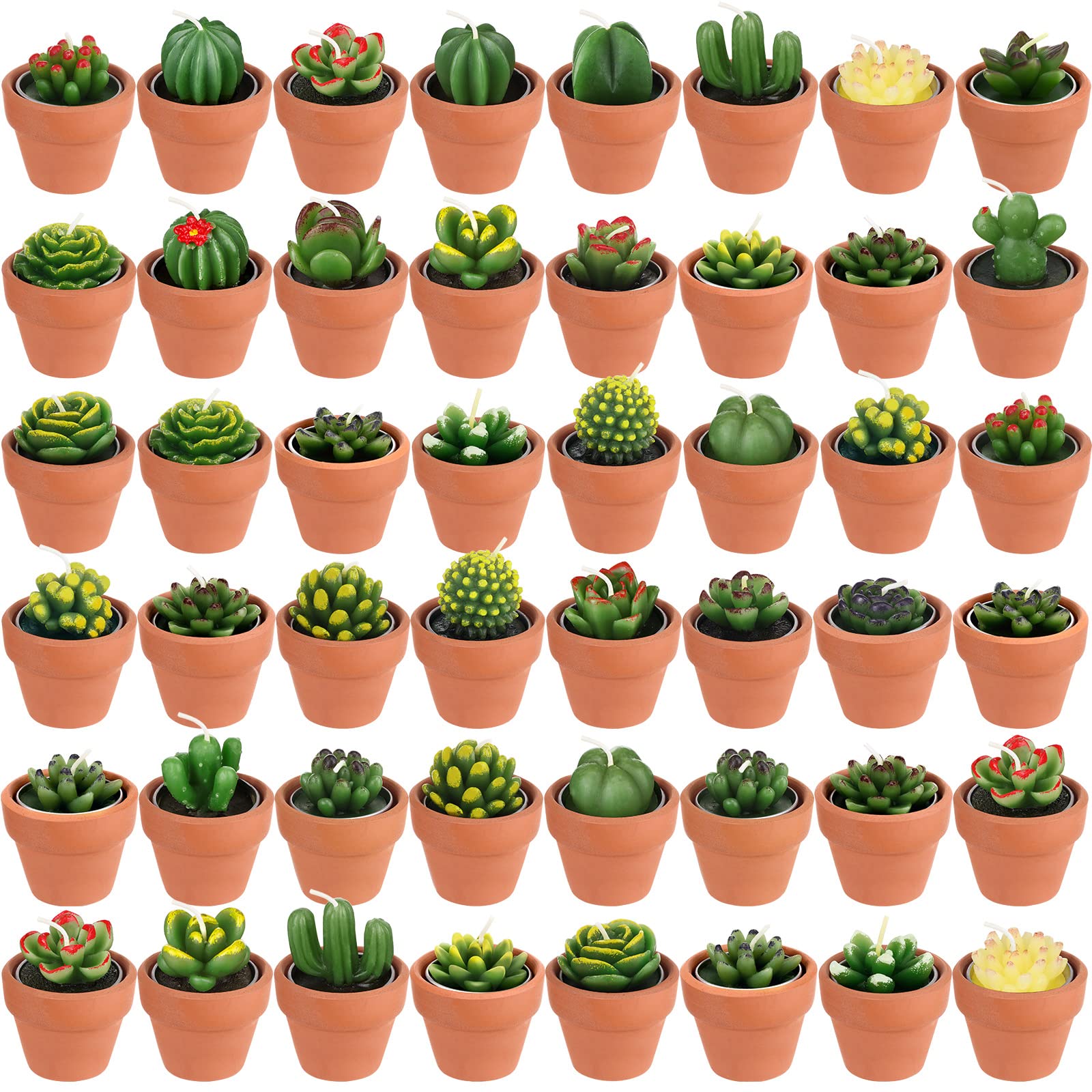 Shihanee 48 Pcs Succulent Cactus Tealight Candles Baby Shower Plant Candles Bridal Shower Cactus Candles Novelty Handmade Tealight Terrarium Plant Candles for Fiesta Birthday Wedding Party(Red)