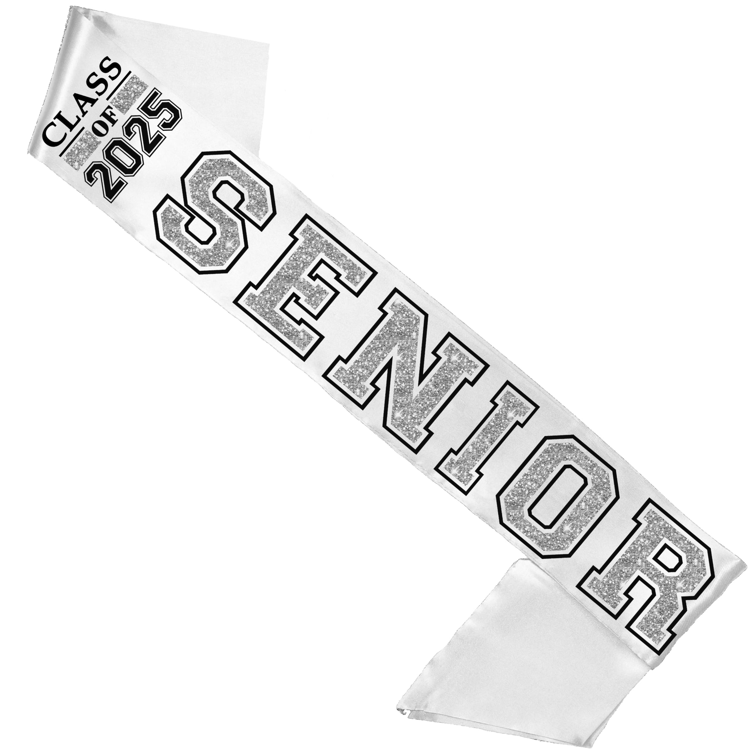 Senior Sash 2025 Unisex Sparkle Sash - Silver with Black Outline, Class of 2025 Premium Satin Sash for Graduation Party Supplies and Gifts (ClsOf25) SLV w/Blk