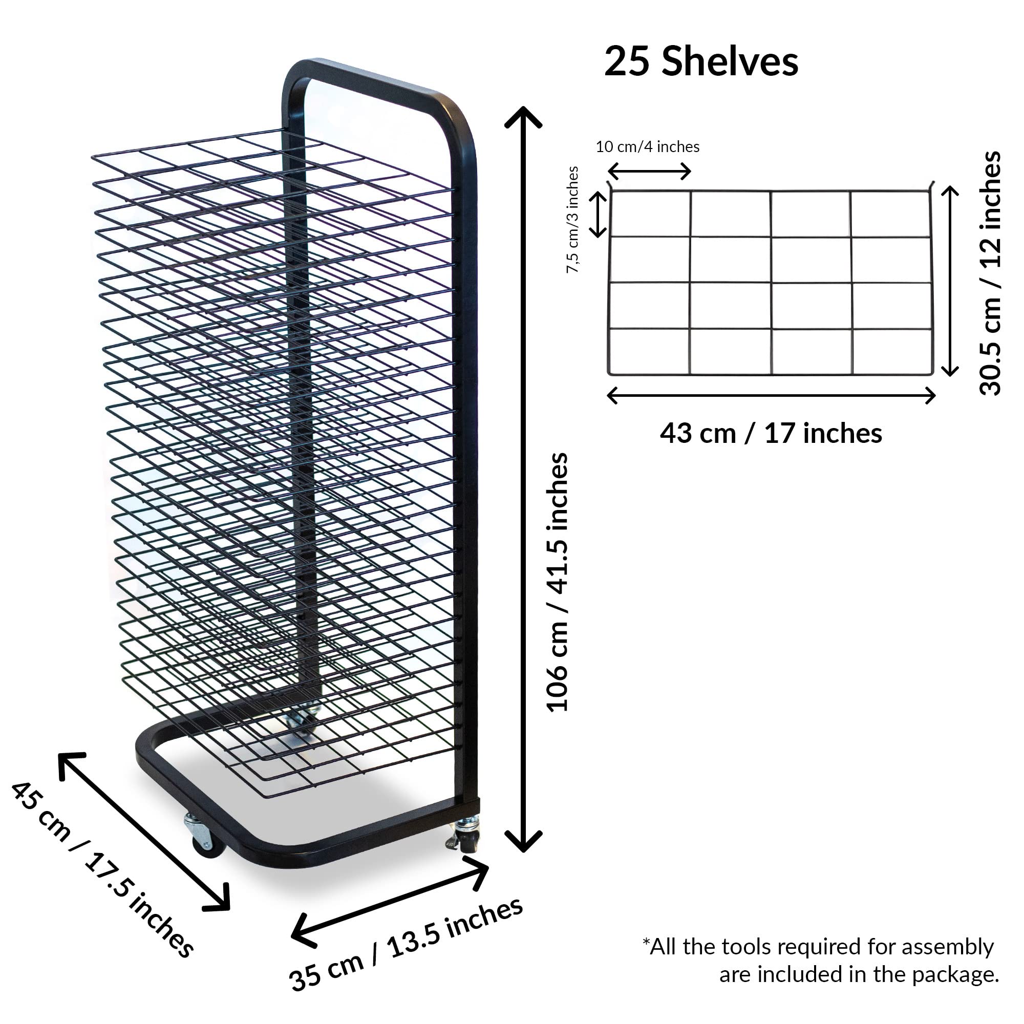 Art Drying Rack For Classroom | Functional & Mobile Paint Drying Rack | 25 Removable Shelves | Canvas Rack Art Storage | Painting Drying Rack With Wheels | Stack Rack For Painting, Drawings, And More