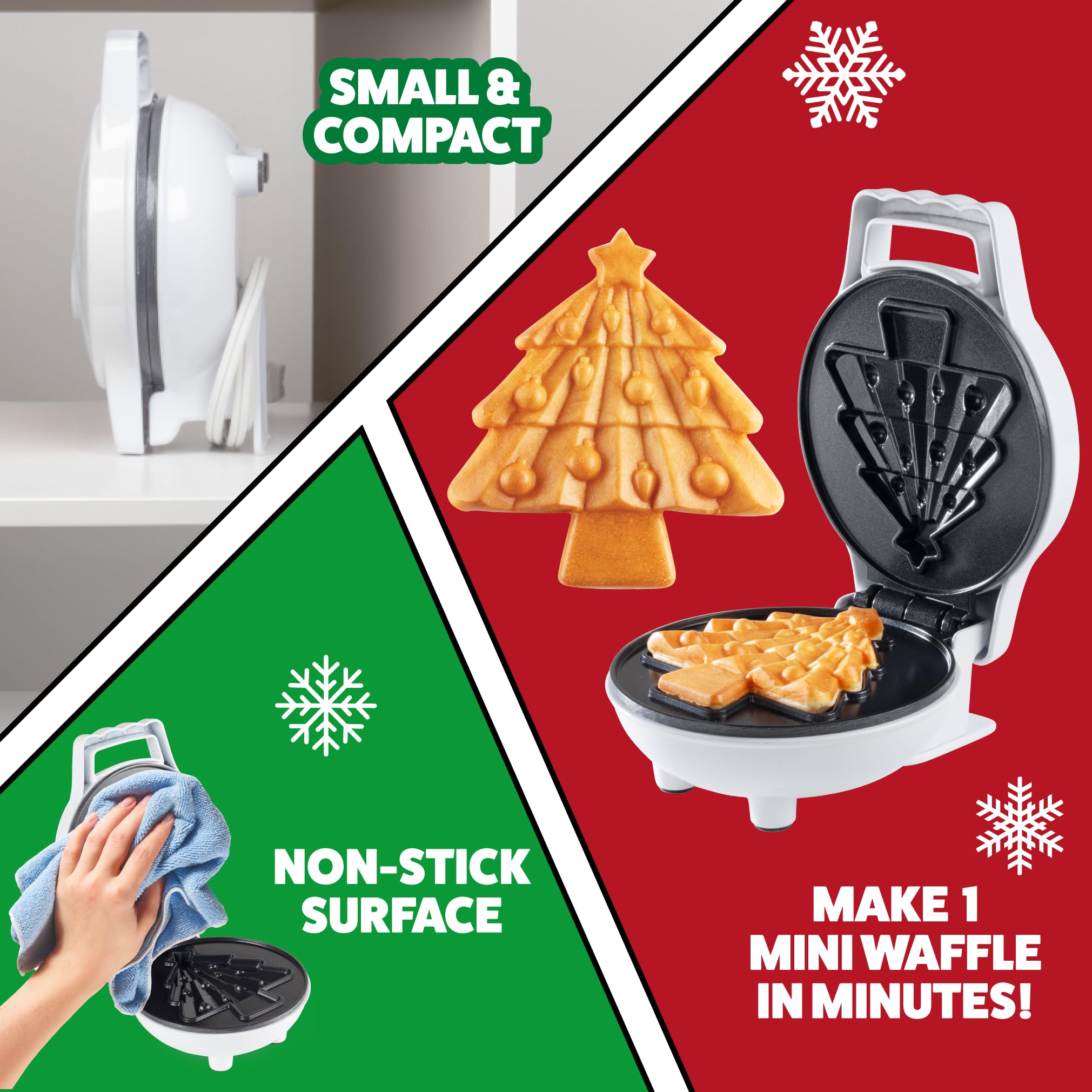 Christmas Tree Mini Waffle Maker - Make this Holiday Special for Kids with Cute 4 Inch Waffler Iron, Electric Non Stick Breakfast Appliance for Xmas Season, Fun Gift or Cute Dessert, Treat for Parties