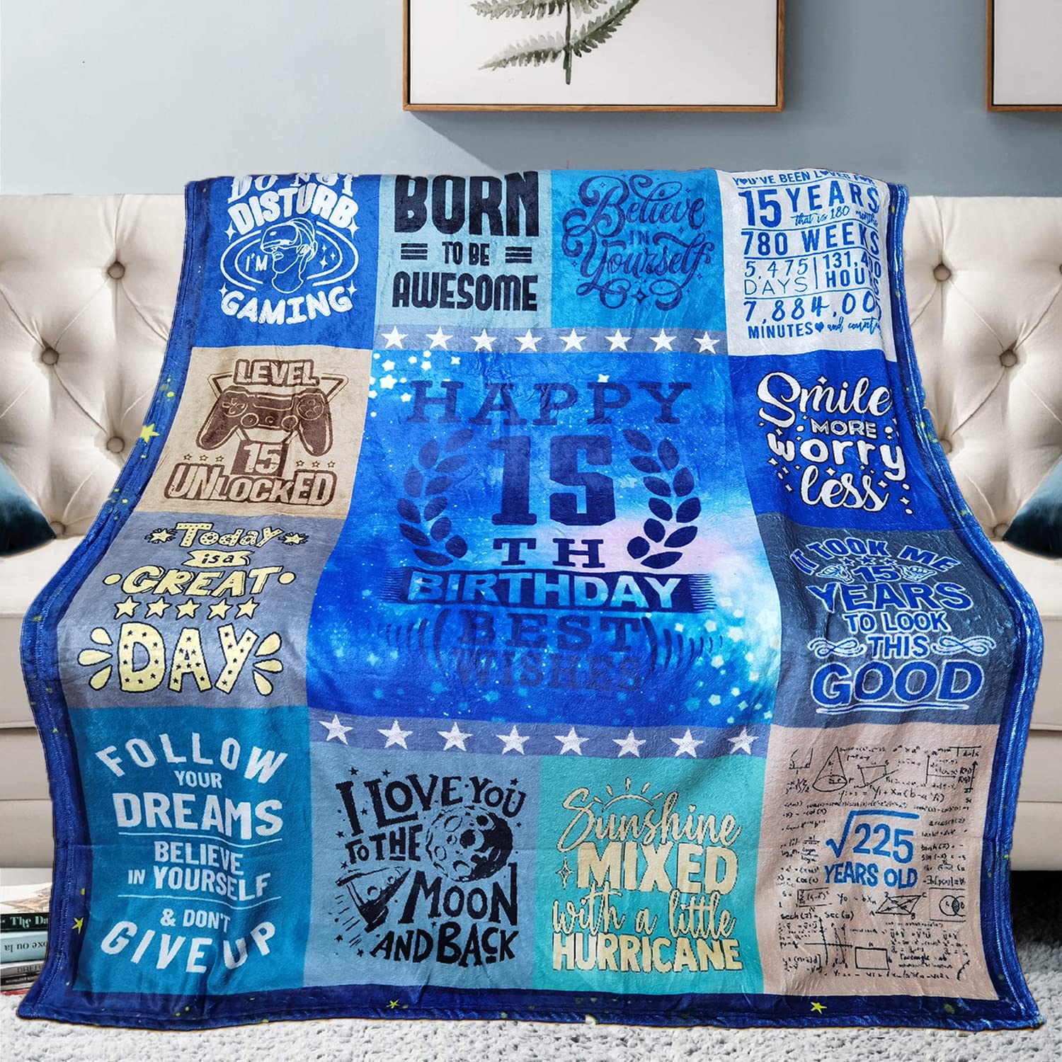 Sulpoie 15 Year Old Boys Gifts for Birthday Blanket 60"x50", 15th Birthday Gifts for Boys, Gifts for 15 Year Old Boys, Quinceanera Gifts, 15th Birthday Decorations for Teen Girls Boys Throw Blanket