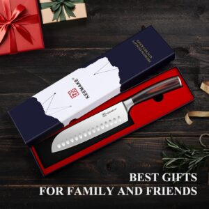 KEEMAKE Santoku Knife 7 inch, Japanese Chef Knife with German High Carbon Stainless Steel 1.4116 Chopping Knife, Kitchen Knife with Pakkawood Handle Knife for Kitchen Cutting Knife