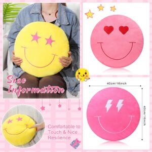 3 Pcs 16 Inch Face Emoticon Cushion Stuffed Plush Pillow, 3D Round Throw Pillows with Embroidery Pattern Cute Round Floor Cushion Decorative Plush Throw Pillows for Car, Bed, Couch, Sofa, Office Home