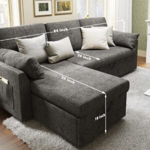 Merluxy Sofa Bed Sleeper Sofa with Storage Chaise 2 in 1 Pull Out Couch Bed for Living Room Sectional Couch with Pull Out Bed Gray