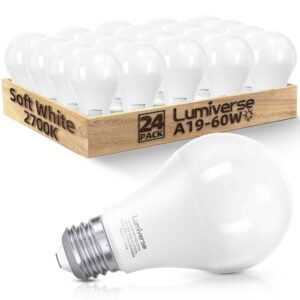 lumiverse a19 led light bulb, 9 watt [60w equivalent], 2700k soft white, e26 base bulb, non-dimmable, 800lm light bulbs, ul listed, 24 pack