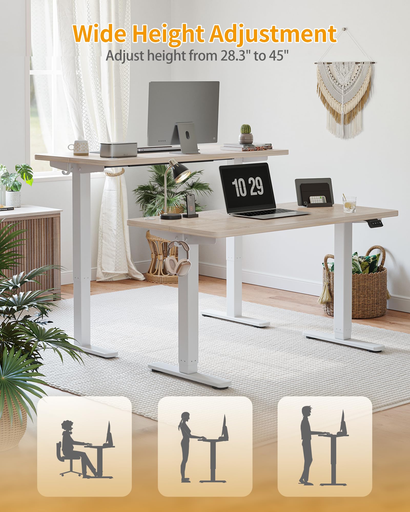 CubiCubi Height Adjustable Electric Standing Desk, 48 x 24 Inches Stand Up Table, Sit Stand Home Office Desk with Splice Board, Maple