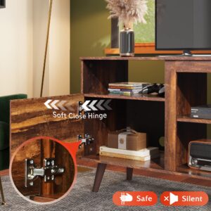 WLIVE TV Stand for 65 Inch TV, 58 inch Entertainment Center with 2 Storage Cabinets, Media Console for Living Room, Bedroom and Office, Retro Brown