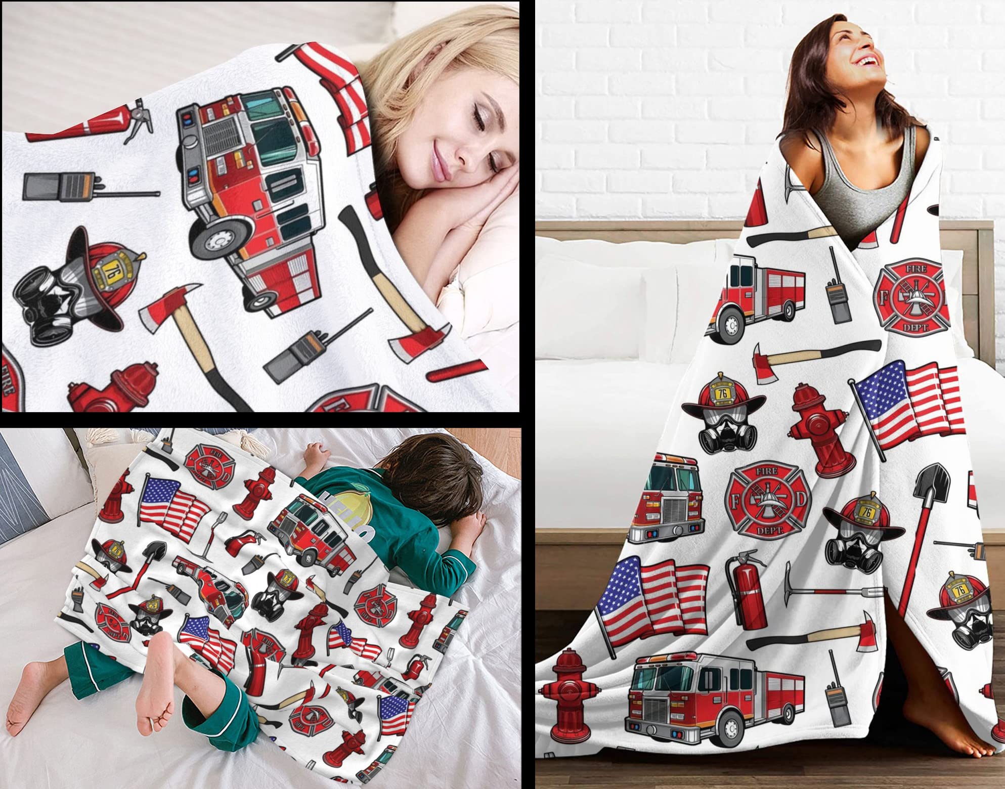 Firetruck Throw Blanket, Super-Soft Firefighter Blanket for Toddler Boys, Kids, and Children, Fleece Blanket Warm Fluffy and Cozy Soft Blanket for All Season 40"x50"