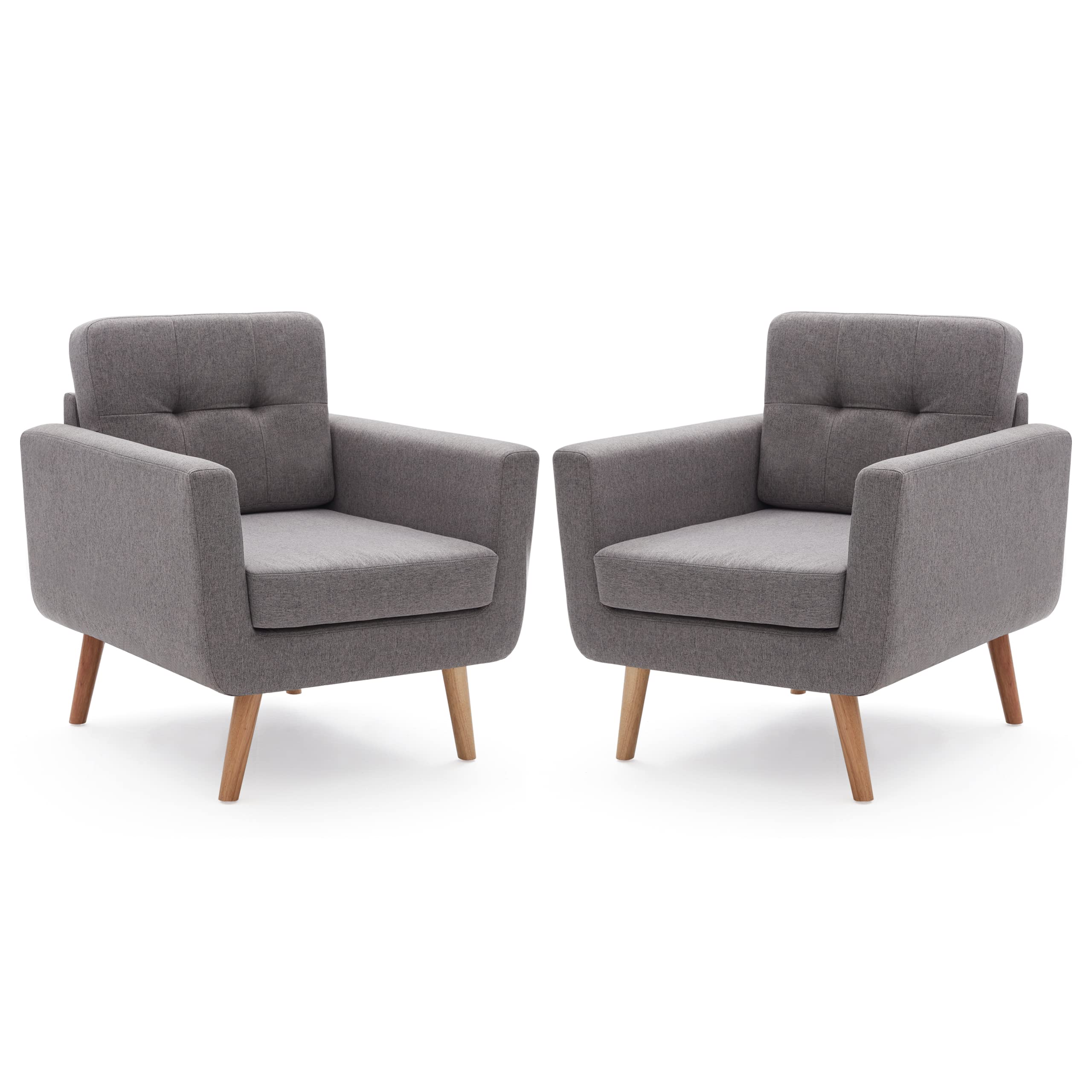 Tbfit Linen Fabric Accent Chairs Set of 2, Mid Century Modern Armchair for Living Room, Bedroom Button Tufted Upholstered Comfy Reading Accent Chair Sofa(Grey)