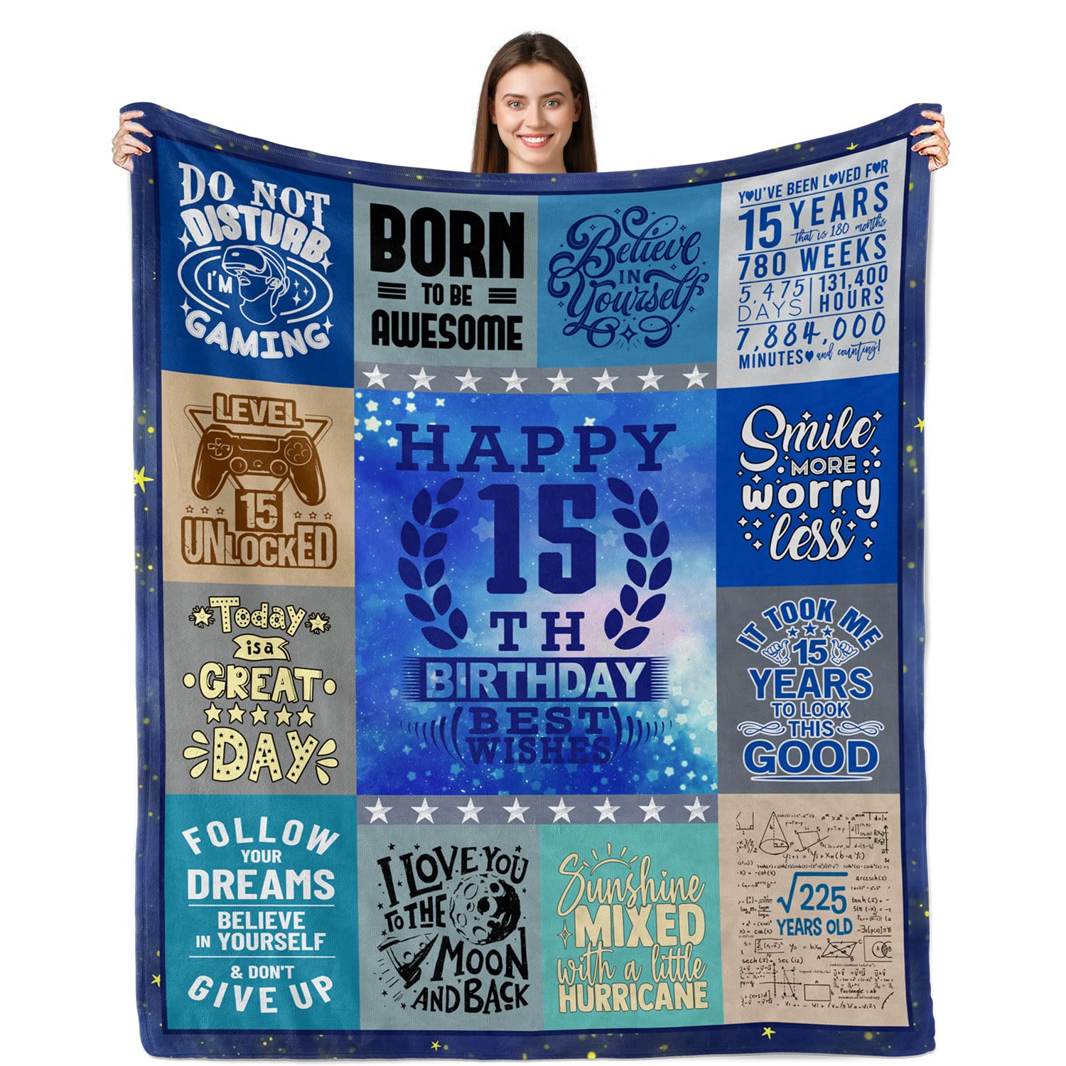 Sulpoie 15 Year Old Boys Gifts for Birthday Blanket 60"x50", 15th Birthday Gifts for Boys, Gifts for 15 Year Old Boys, Quinceanera Gifts, 15th Birthday Decorations for Teen Girls Boys Throw Blanket