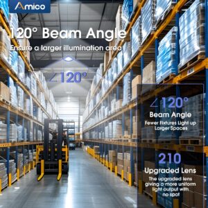 Amico 4 Pack UFO LED High Bay Light 150W 21,000lm 5000K with UL Listed US Hook 5' Cable Alternative to 650W MH/HPS for Gym Factory Barn Warehouse Lighting Fixture