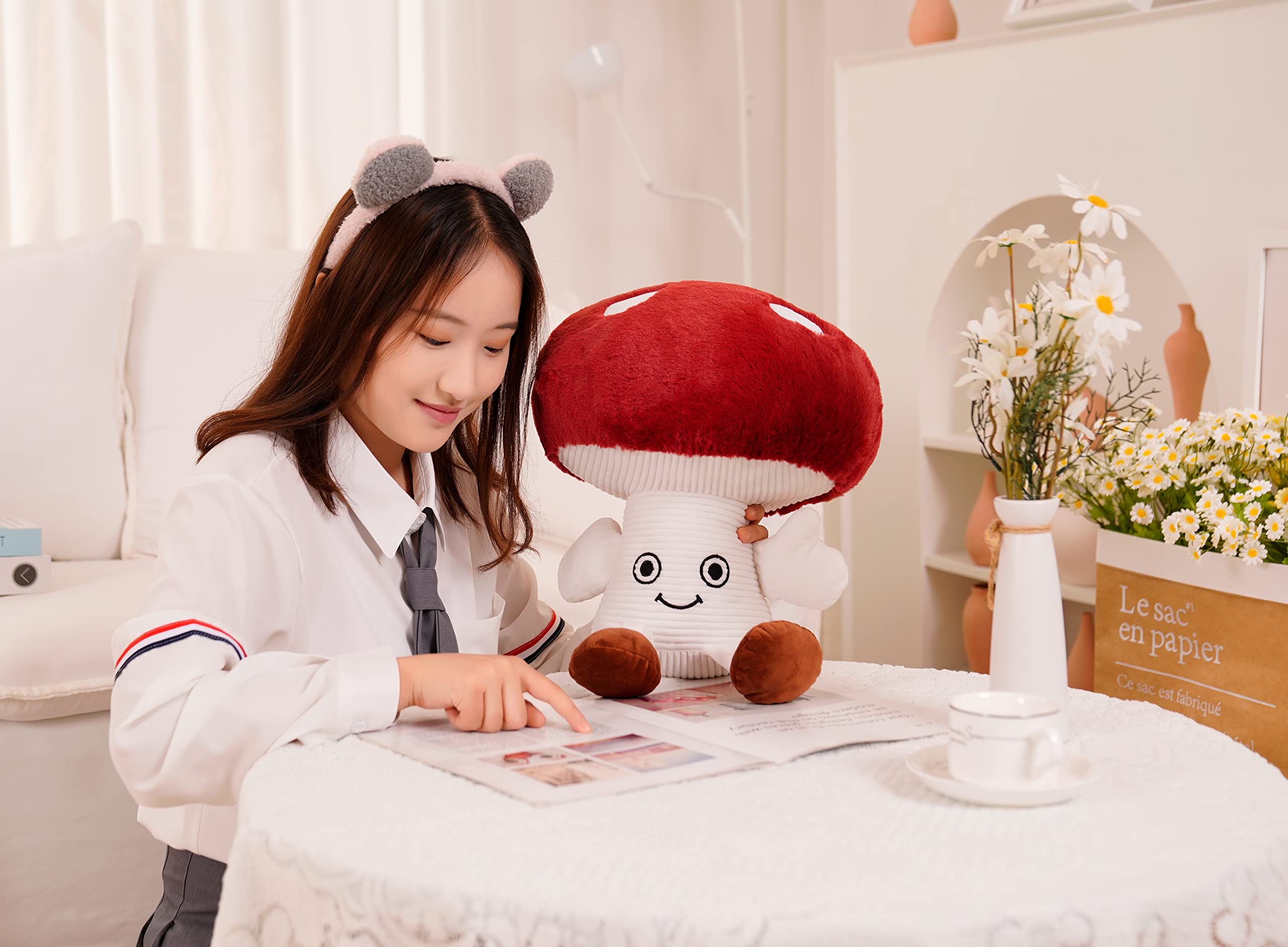 Rorutose Cute 3D Mushroom Plush Pillow Stuffed Pillow for Holiday, Birthday, Interior Decoration Garden Wedding Decoration (A Small Pillow)