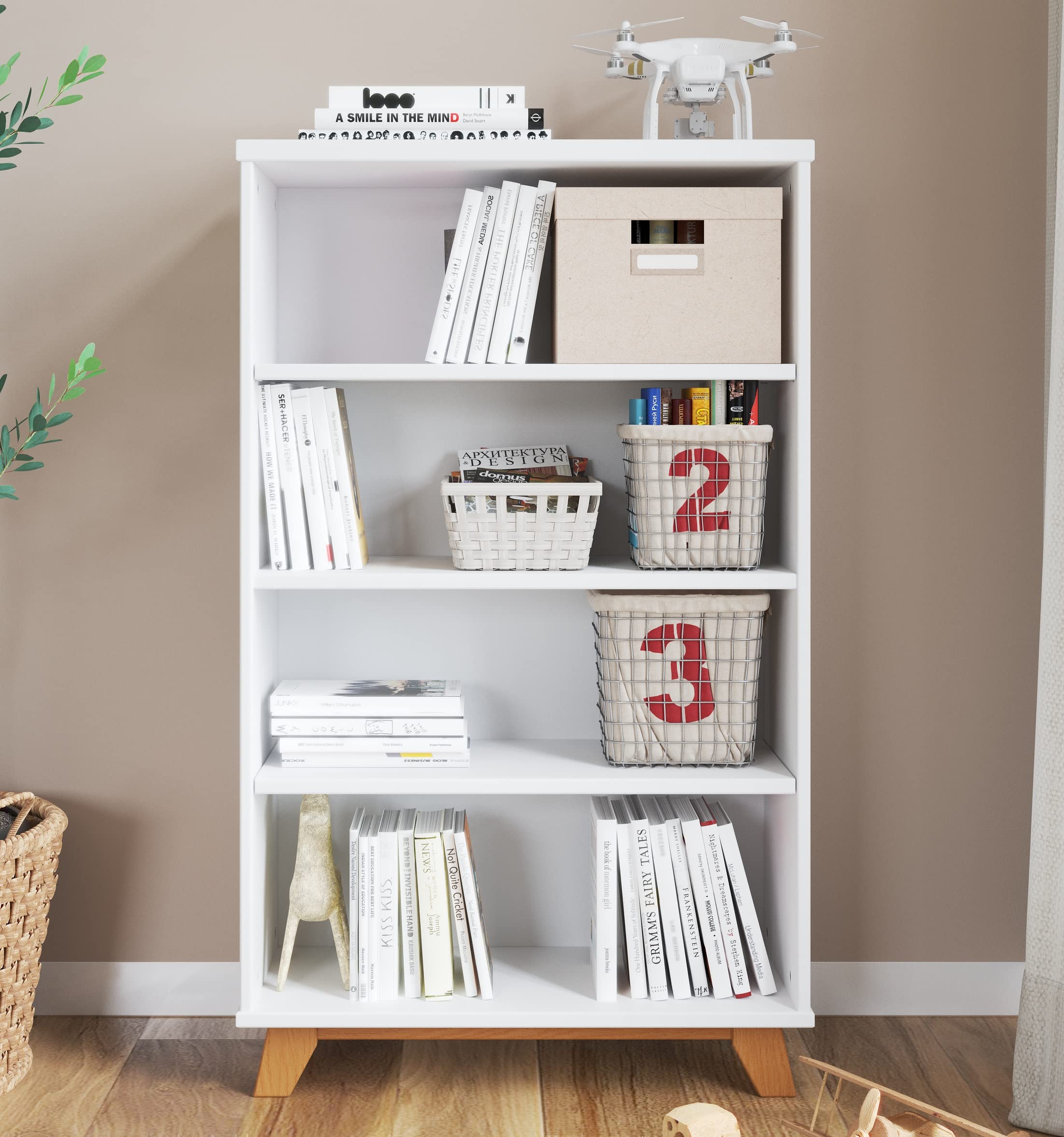 Child Craft SOHO 50” 4 Shelf Bookcase for Nursery or Bedroom, Plenty of Storage, Anti-Tip Kit Included to Prevent Tipping, Non-Toxic, Baby Safe Finish (White/Natural)