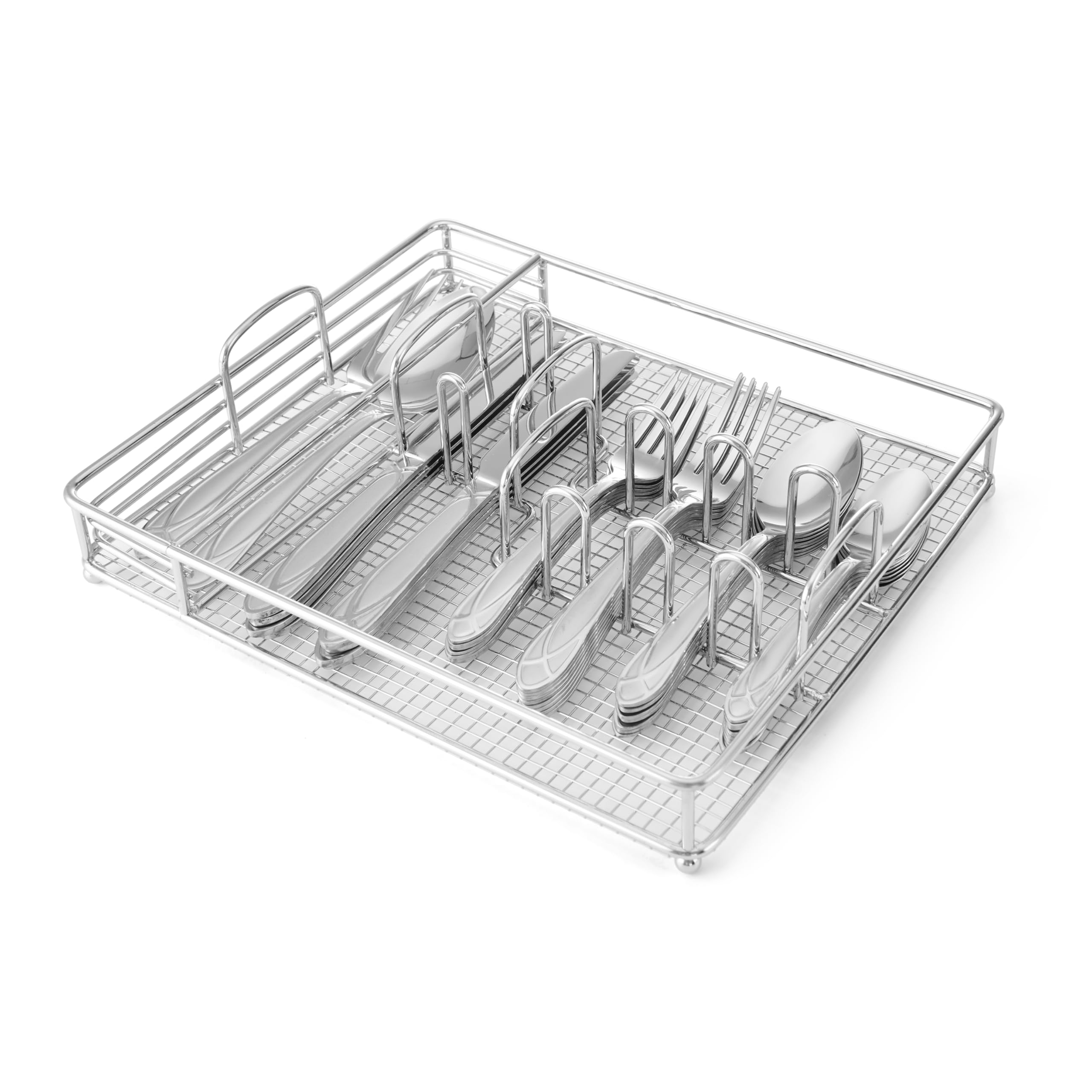 Pfaltzgraff Mirage Frost Everyday Flatware Service for 8, 42 Piece Set, 18/0 Stainless Steel, Silverware Set with Serving Utensils and Caddy